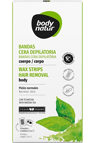 Body Natur شرائح شمع لإزالة الشعر للجسم للبشرة العادية 16 شريط + 2 منديل (5 ف...