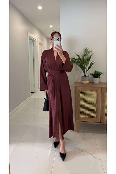 BİRCANÇİL Κιμονό σατέν σε καφέ χρώμα Chisra