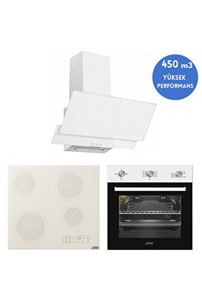 AFM tech LENCO Vitroseramik Elektrikli Beyaz Ankastre Set ( V5-04 + FM7301 +F...