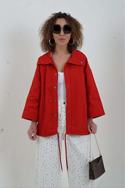 Zelish My Sister Κόκκινο Μπουφάν με Κουμπώματα