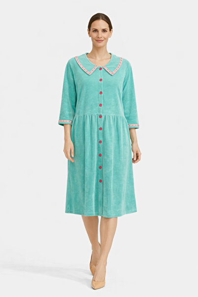 Marjinal Βελούδινο φόρεμα με κουκούλα – Με χρυσή ρίγα, φερμουάρ και τσέπες, ά...