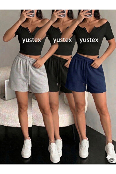 yx yustex sport Γυναικείο Σετ Σορτς 3 τεμαχίων - Μαύρο, Γκρι, Ναυτικό Μπλε Ψη...