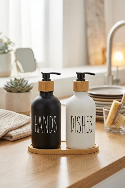 Evsun Home Collection Black White 2 Li Liquid Soap Dispenser Round 250Ml+250Ml