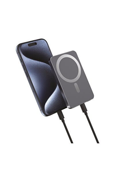 Mobilite 5000 mAh 15W + 20W Metal Ultra İnce Led Göstergeli 35W Turbo Şarj Magsafe Powerbank
