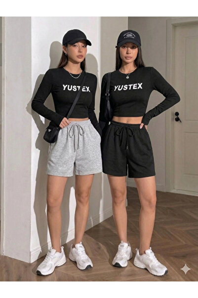 yx yustex sport Πακέτο 2 γυναικείων (μαύρο-γκρι) βασικών καλοκαιρινών σορτς -...