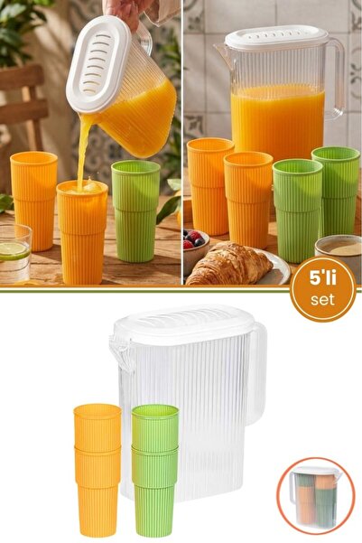 12den Sürahi ve 4'lü Bardak Seti, Piknik Kamp Mutfak Meşrubat Seti, 3 lt Süra...