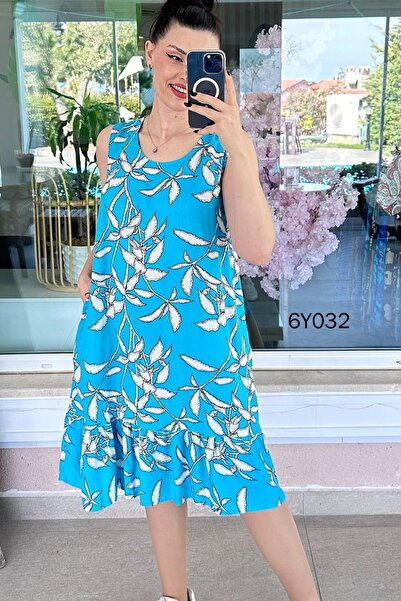 İnce Topuk Φόρεμα βισκόζης με βολάν και μηδενικά μανίκια 6y032