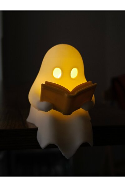 MEKA3D Kitap Okuyan Sevimli Hayalet Gece Lambası LED Işıklı Dekoratif Çocuk O...