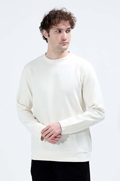 JB John Borners Мъжки бродиран суичър с кръгло деколте, бял - 26K 6138