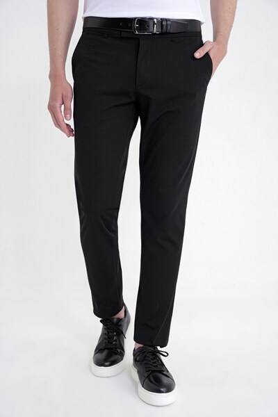 Efor Comfort Fit Yan Cep Pamuklu Dokulu Siyah Pantolon P 1219