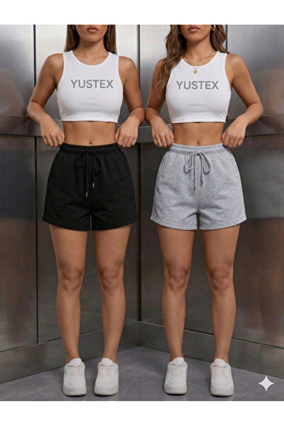 yx yustex sport Πακέτο 2 γυναικείων (μαύρο-γκρι) βασικών καλοκαιρινών σορτς -...