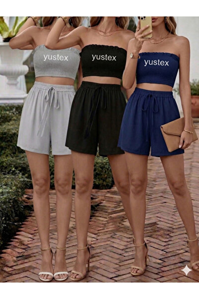 yx yustex sport Γυναικείο Σετ Σορτς 3 τεμαχίων - Μαύρο, Γκρι, Ναυτικό Μπλε Ψη...