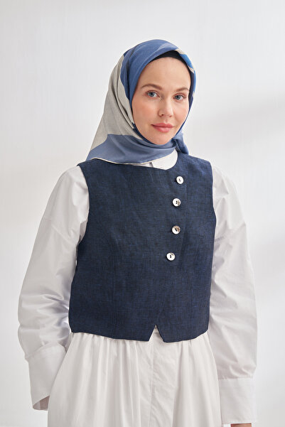 ARMANDA Eșarfă din mătase twill cu model deșert - ALBASTRU ÎNCHIS