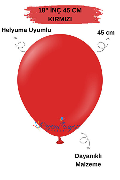 Organizasyon Pazarı 18 Inch 45 cm Balloon |   Big Size Balloon |   Red