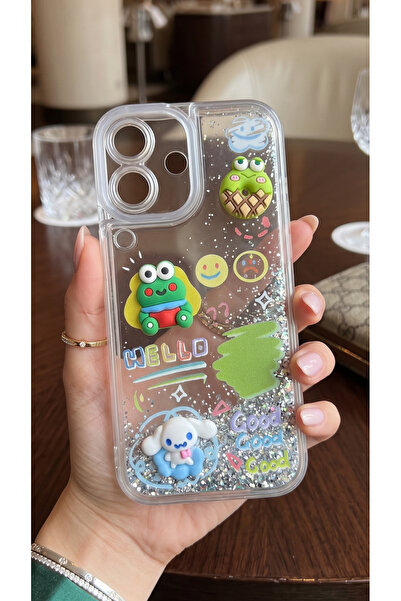 TechTrove iPhone 17 Kılıf Hareketli Simli 3D Karakterli Love Figürlü Şeffaf K...