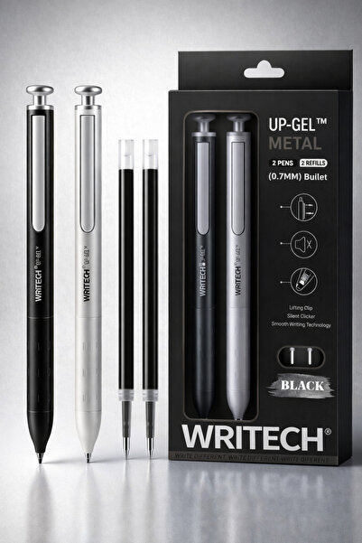 Writech Metal Gövdeli 2'li Jel Kalem Seti - 0.7 MM Uc + 2 Yedek Mürekkep Kaps...
