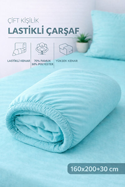 Weweus ÇetHome Βαμβακερό Μπλε Ελαστικό Σεντόνι Διπλό 160*200 εκ.
