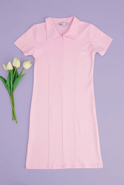 Fulla Moda Βασικό κοριτσίστικο φόρεμα με μισό φερμουάρ και λαιμόκοψη πόλο