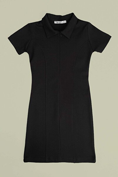 Fulla Moda Βασικό κοριτσίστικο φόρεμα με μισό φερμουάρ και λαιμόκοψη πόλο