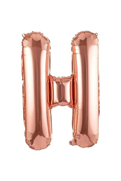 Cyrax Balon literă H din folie metalizată, Rose Gold, cu băț inclus