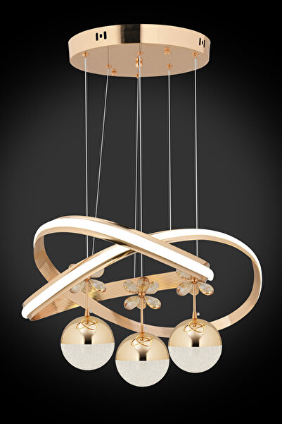 Dekorluna Magnus Modern 3 Renk Işık Özellikli Gold Kaplama Sarkıt Led Avize Salon Avize