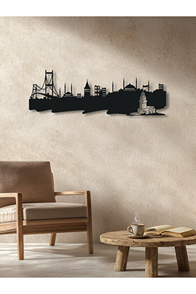Enova Art İstanbul Siluet ve Kız Kulesi Temalı Metal Duvar Dekoru, Minimal Du...