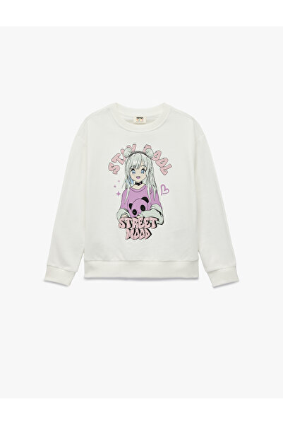 Koton Cotton Long Sleeve Crew Neck Printed Hooded Sweatshirt
