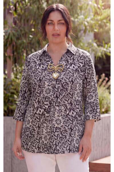 RMG Πουκάμισο με αξεσουάρ γιακά, Μπλούζα μεγάλου μεγέθους με γιακά, Μαύρο