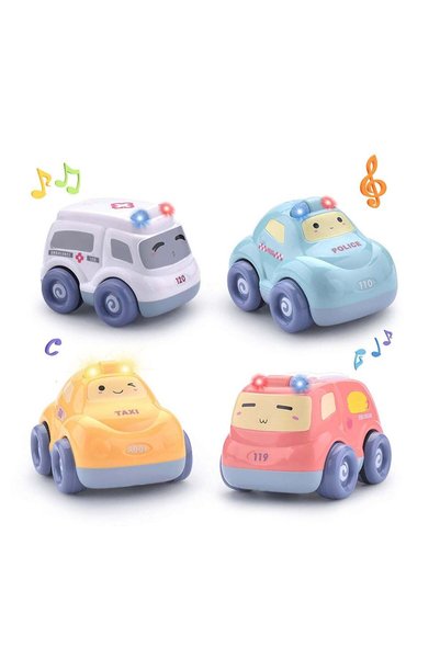 Arabest 4-Unit Educational Toy Vehicle Set,Lights & Sounds,Durable,for Toddle...