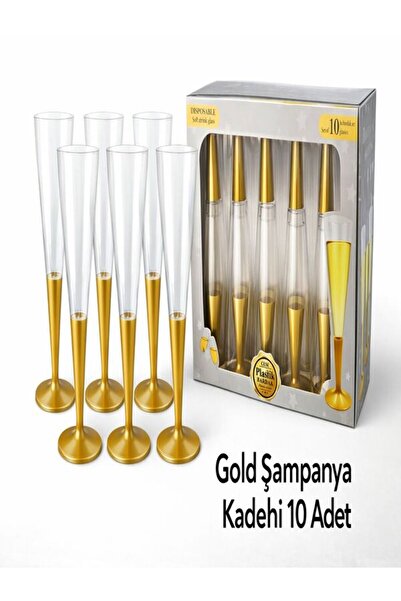 BORAPACK SERT PLASTİK ŞAMPANYA KADEHİ GOLD 10 ADET