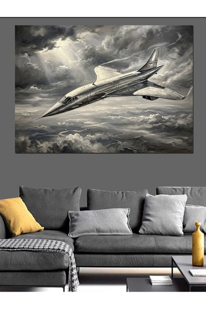 Artmeg Avion modern care se înălță în cer, pânză decorativă - Tablou din lemn...