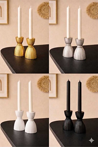 bir alem renk 2'li Set Modern Balerin Tasarım Dekoratif Şamdan Mumluk - [Renk Seçeneği Altın/Gümüş/Siyah/Beyaz]