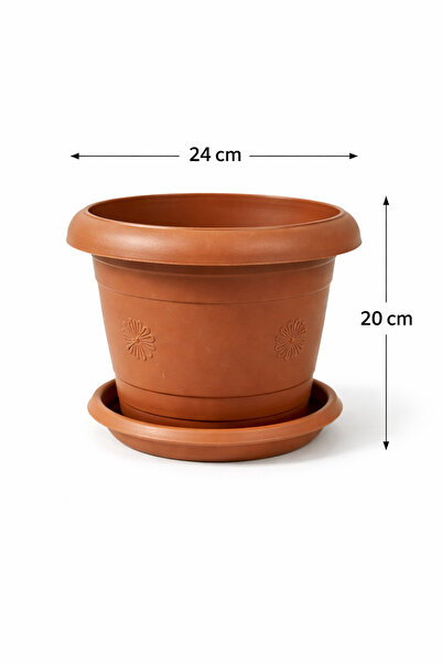 Binbirreyon 3 Adetli 4Lt Tabaklı Saksı Seti Terracotta Kahverengi 24x20cm AH208