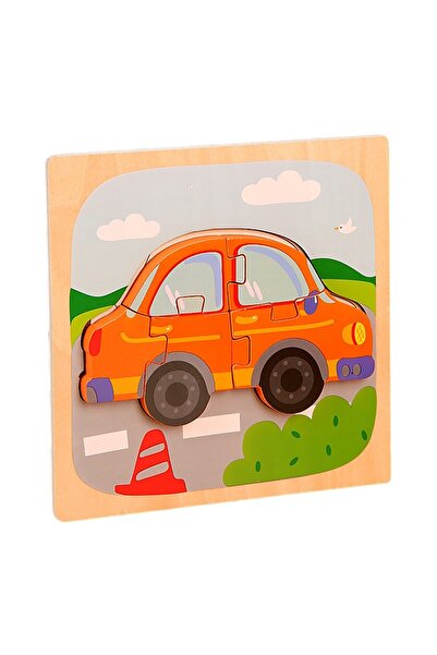 Cyrax Puzzle Montessori din lemn pentru copii, 15x15x0.5 cm Multicolor