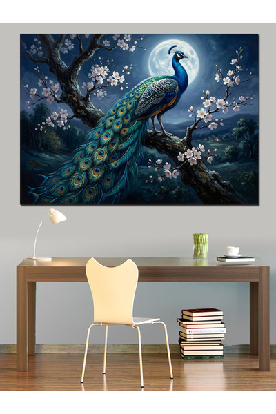 Artmeg Peacock Spreading Its Tail in the Night Garden Decorative Canvas - Mdf...