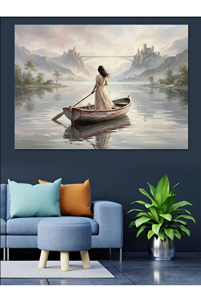 Artmeg Alone in the Sandal on the Foggy Lake Woman Decorative Canvas - Mdf Wo...