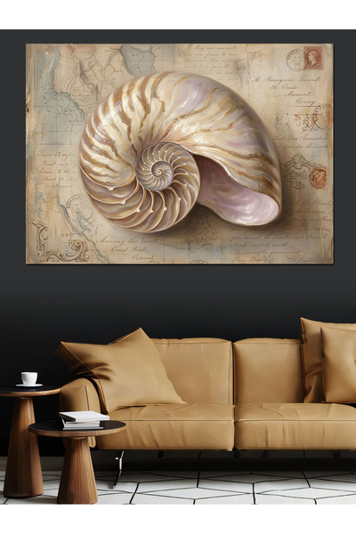 Artmeg Sea Shell Nautilus Technical Drawing Decorative Canvas - Mdf Wood Pain...