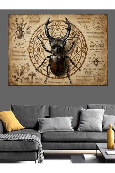 Artmeg Ilustrație cu gândac de căprioară pe hârtie antică - Tablou decorativ ...