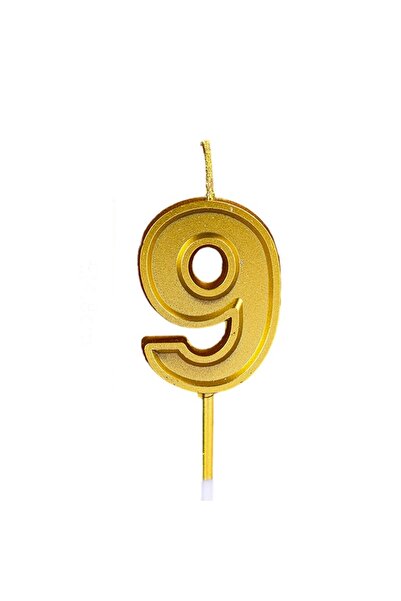 Cyrax Lumânare pentru tort Numărul 9, Cyrax, 4,8 cm, Aniversare, Auriu