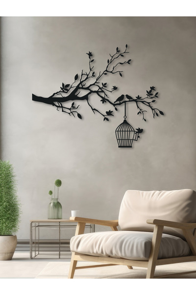 Enova Art Ağaç Dalı ve Kafes Temalı Metal Duvar Dekoru, Minimal Duvar Tablosu...