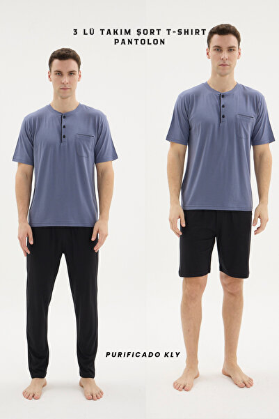 KLY Νέα Σεζόν Ανδρικό Σετ 3 τεμαχίων από Modal-Βαμβάκι: T-Shirt/Παντελόνι/Σορτς