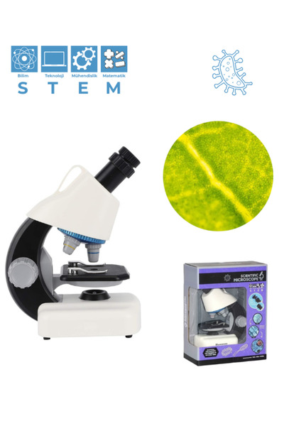 Temel Beyaz STEM Mikroskop Seti 100x 400x 1200x Plastik Gövdeli Bilim Kiti