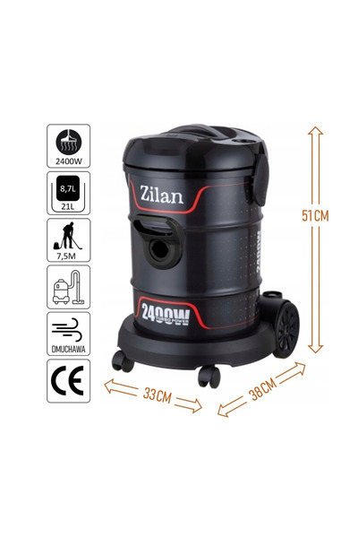 Zilan ZLN2006 Profesyonel Elektrikli Torbasız Süpürge | 2400W | 21L | Üfleme ...