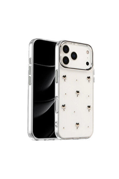 UnDePlus Apple iPhone 17 Pro Kılıf Şeffaf Üzeri Kabartma Parlak Desen Fiyonk ...