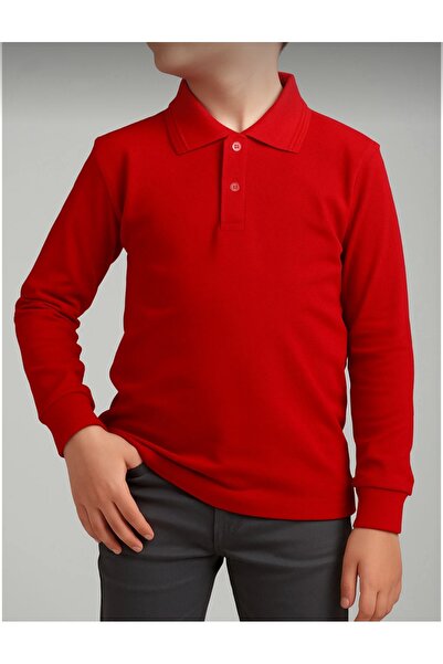 Kırmızı polo yaka uzun kollu sweat