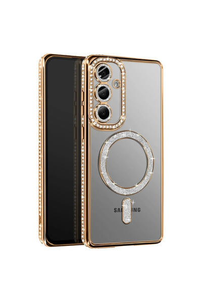 UnDePlus Samsung Galaxy A37 5G Kılıf M-Safe Şarj Uyumlu Simli Kamera Kenar Ta...