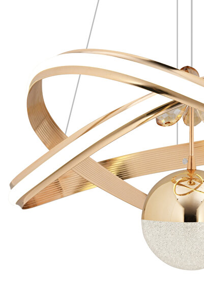 Dekorluna Ruby Modern 3 Renk Işık Özellikli Gold Kaplama Sarkıt Led Avize Salon Avize