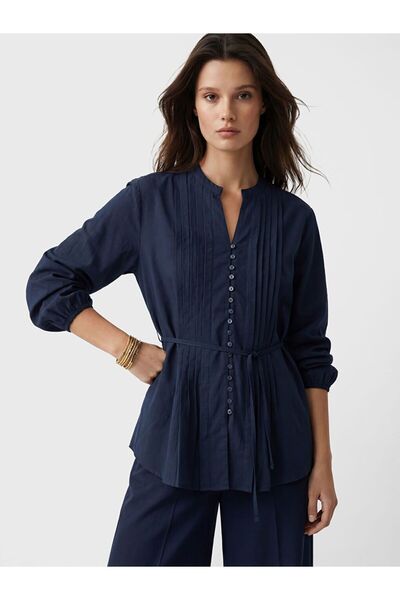 LC Waikiki LCW Σεμνή Μπλούζα με Ανοιχτό Γιακά και Σούρες