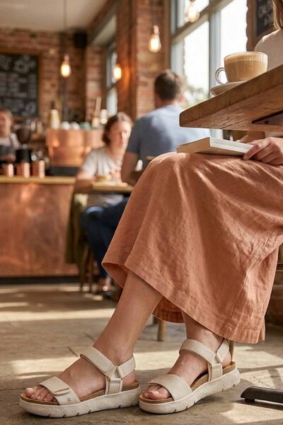 lumberjack Γυναικεία σανδάλια πλατφόρμας σε μπεζ χρώμα με Velcro