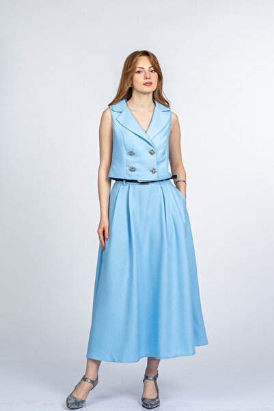 MissVina Σετ μοντέρνο σακάκι με γιακά, γιλέκο με επένδυση και φούστα μίντι με...